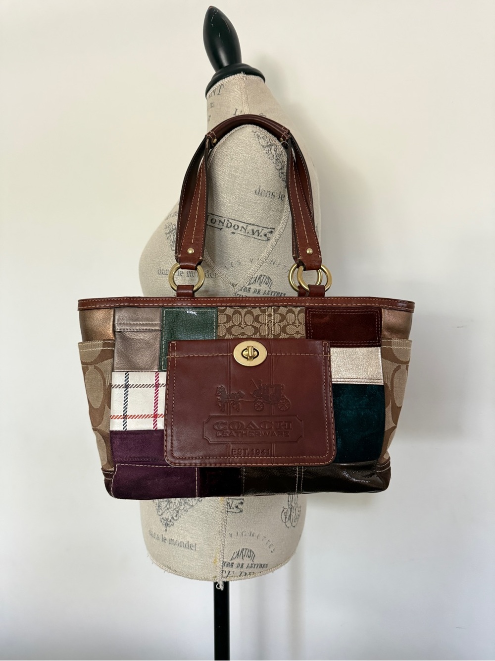 Vintage Coach Holiday Patchwork Gallery Tote 11358 Y2K